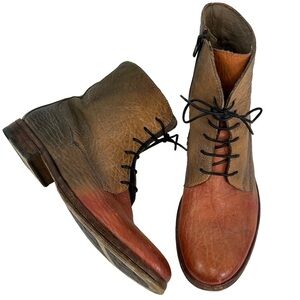 Moma Two-Tone Leather Ankle Boots - Brown and Red